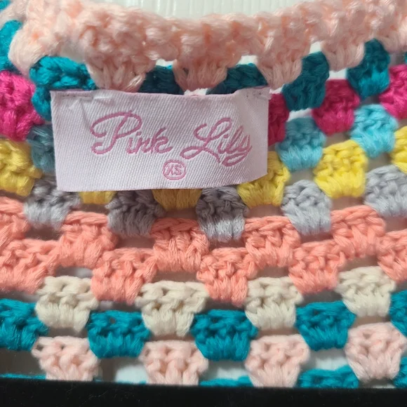 Pink lily pink colorful crochet long sleeve Cardigan - Picture 4 of 6